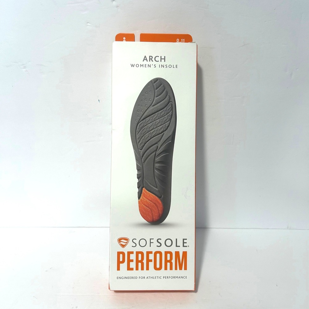 New Sof Sole Perform Arch Insole Womens Size 8-11 Gray Orange High Arch Support